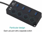 HQ-4-PORT Αντάπτορας-USB HUB Γρήγορης Φόρτισης & Μεταφοράς Δεδομένων έως 5Gbps με 4 Θύρες USB 3.0 LED Φωτισμό Λειτουργίας & Διακόπτες On/ Off