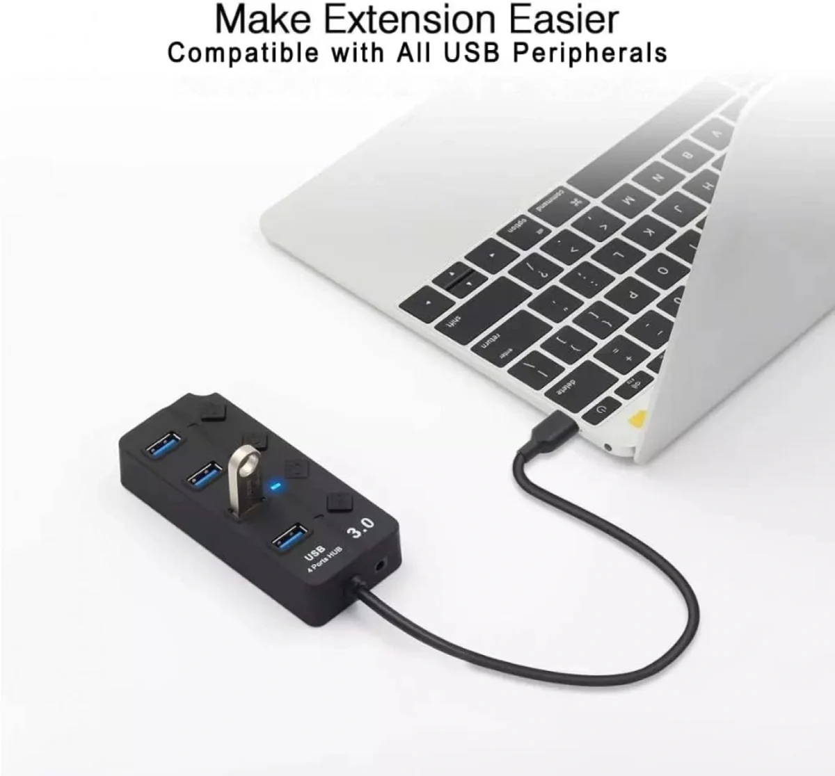 HQ-4-PORT Αντάπτορας-USB HUB Γρήγορης Φόρτισης & Μεταφοράς Δεδομένων έως 5Gbps με 4 Θύρες USB 3.0 LED Φωτισμό Λειτουργίας & Διακόπτες On/ Off