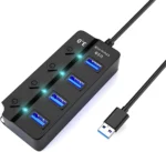 HQ-4-PORT Αντάπτορας-USB HUB Γρήγορης Φόρτισης & Μεταφοράς Δεδομένων έως 5Gbps με 4 Θύρες USB 3.0 LED Φωτισμό Λειτουργίας & Διακόπτες On/ Off