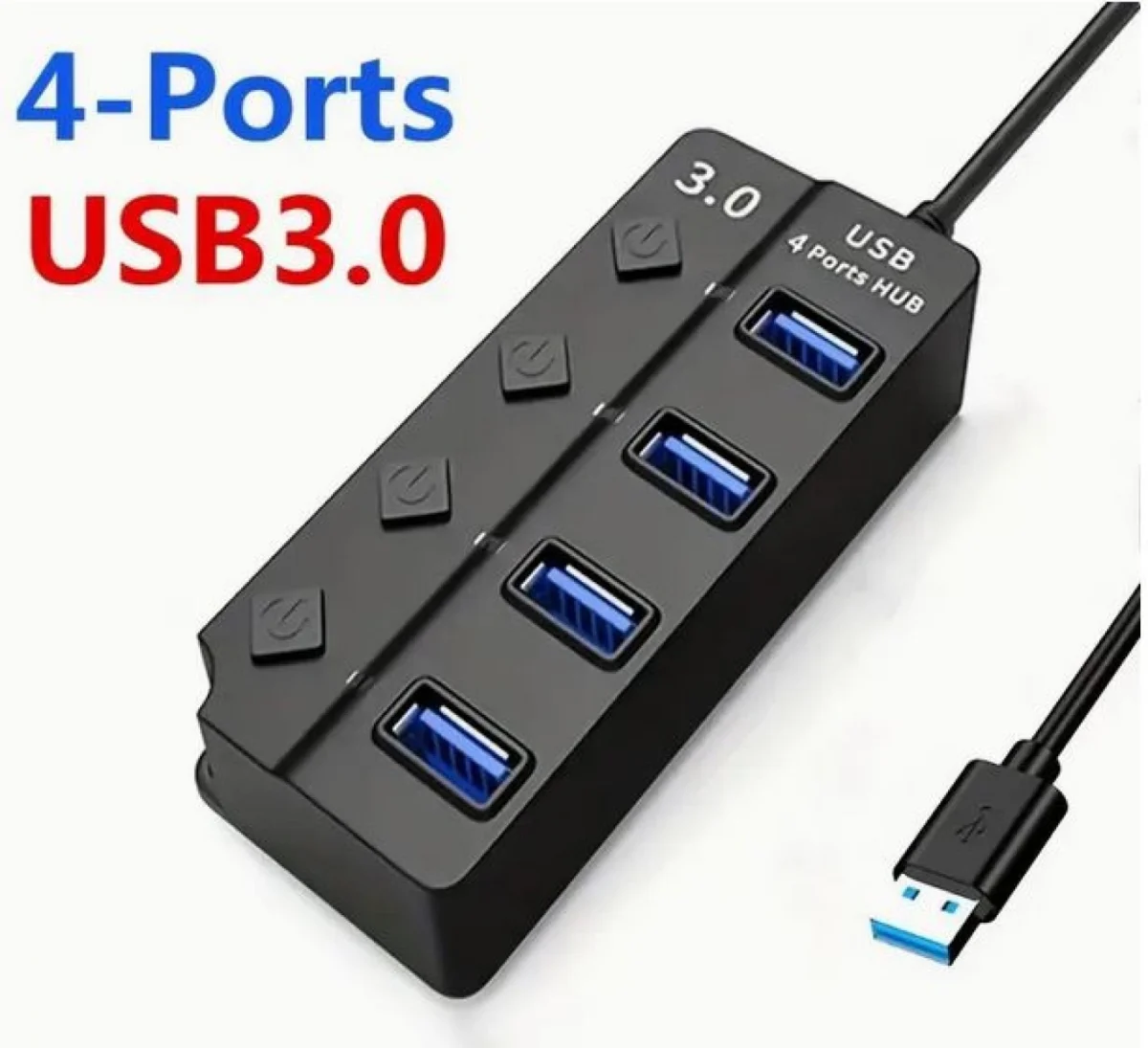 HQ-4-PORT Αντάπτορας-USB HUB Γρήγορης Φόρτισης & Μεταφοράς Δεδομένων έως 5Gbps με 4 Θύρες USB 3.0 LED Φωτισμό Λειτουργίας & Διακόπτες On/ Off