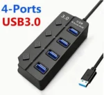 HQ-4-PORT Αντάπτορας-USB HUB Γρήγορης Φόρτισης & Μεταφοράς Δεδομένων έως 5Gbps με 4 Θύρες USB 3.0 LED Φωτισμό Λειτουργίας & Διακόπτες On/ Off