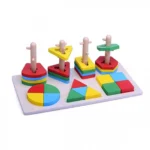 Επιτραπέζιο Εκπαιδευτικό Ξύλινο Παιχνίδι με Γεωμετρικά Σχήματα και Χρώματα