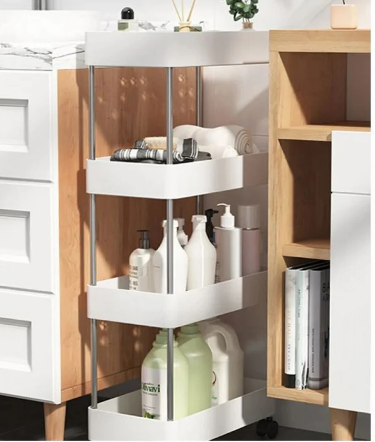 Τροχήλατη Ραφιέρα - Καρότσι Τεσσάρων Επιπέδων με 4 Καλάθια & Ροδάκια - Τρόλεϊ Οργάνωσης, Διακόσμησης 80x40x12.5cm - Λευκό