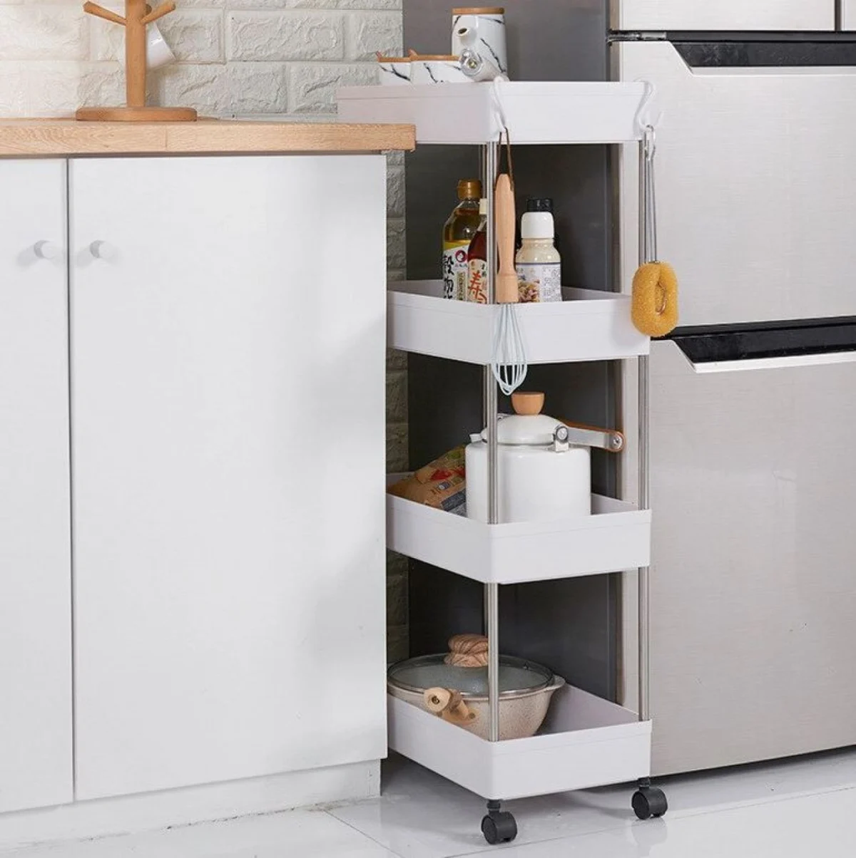 Τροχήλατη Ραφιέρα - Καρότσι Τεσσάρων Επιπέδων με 4 Καλάθια & Ροδάκια - Τρόλεϊ Οργάνωσης, Διακόσμησης 80x40x12.5cm - Λευκό