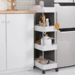 Τροχήλατη Ραφιέρα - Καρότσι Τεσσάρων Επιπέδων με 4 Καλάθια & Ροδάκια - Τρόλεϊ Οργάνωσης, Διακόσμησης 80x40x12.5cm - Λευκό