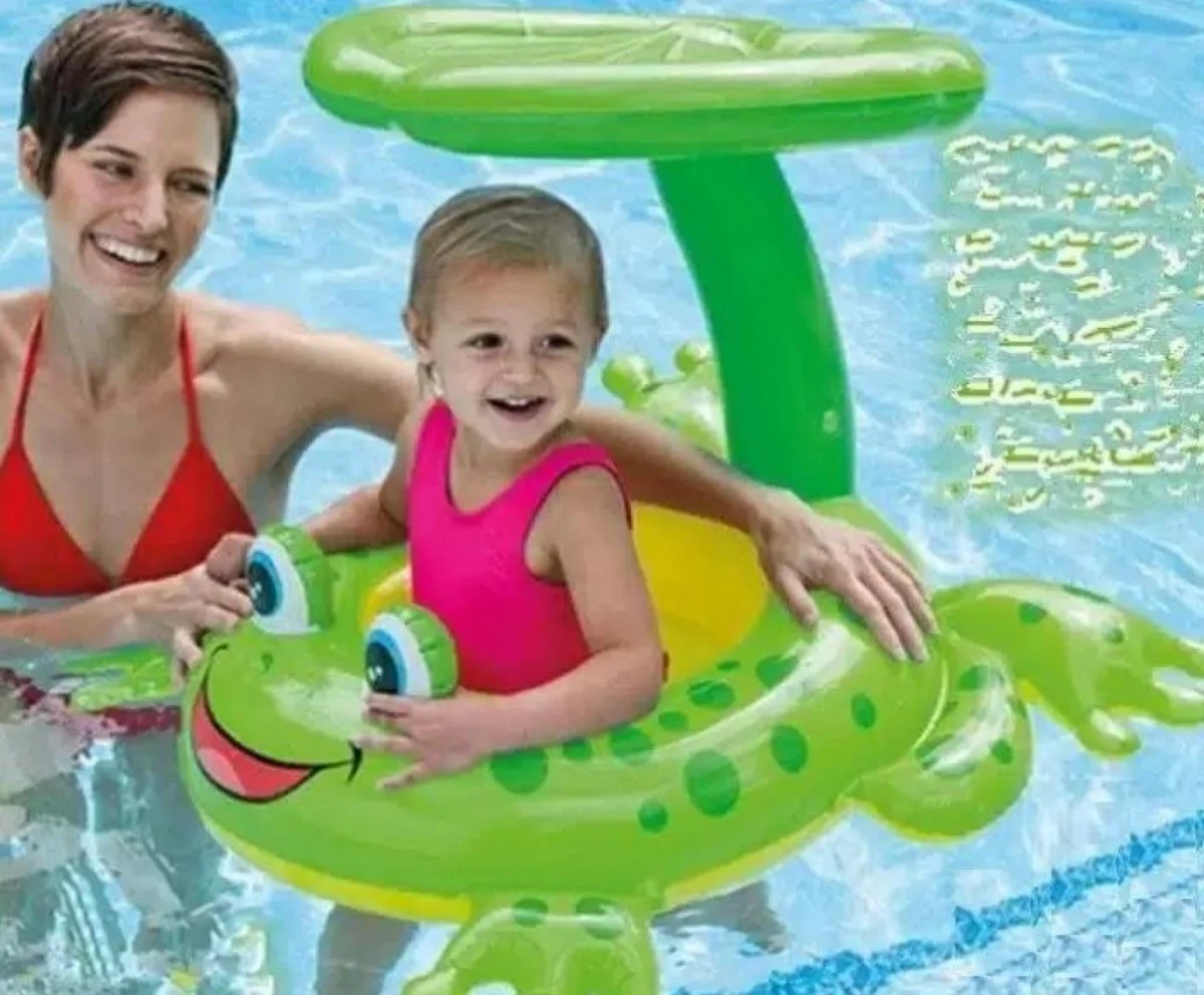 Βρεφικό - Παιδικό Φουσκωτό Σωσίβιο με Λαβές & Σκίαστρο Σχέδιο Μανιτάρι 98cm Μπλε – Beach Inflatable Mushroom