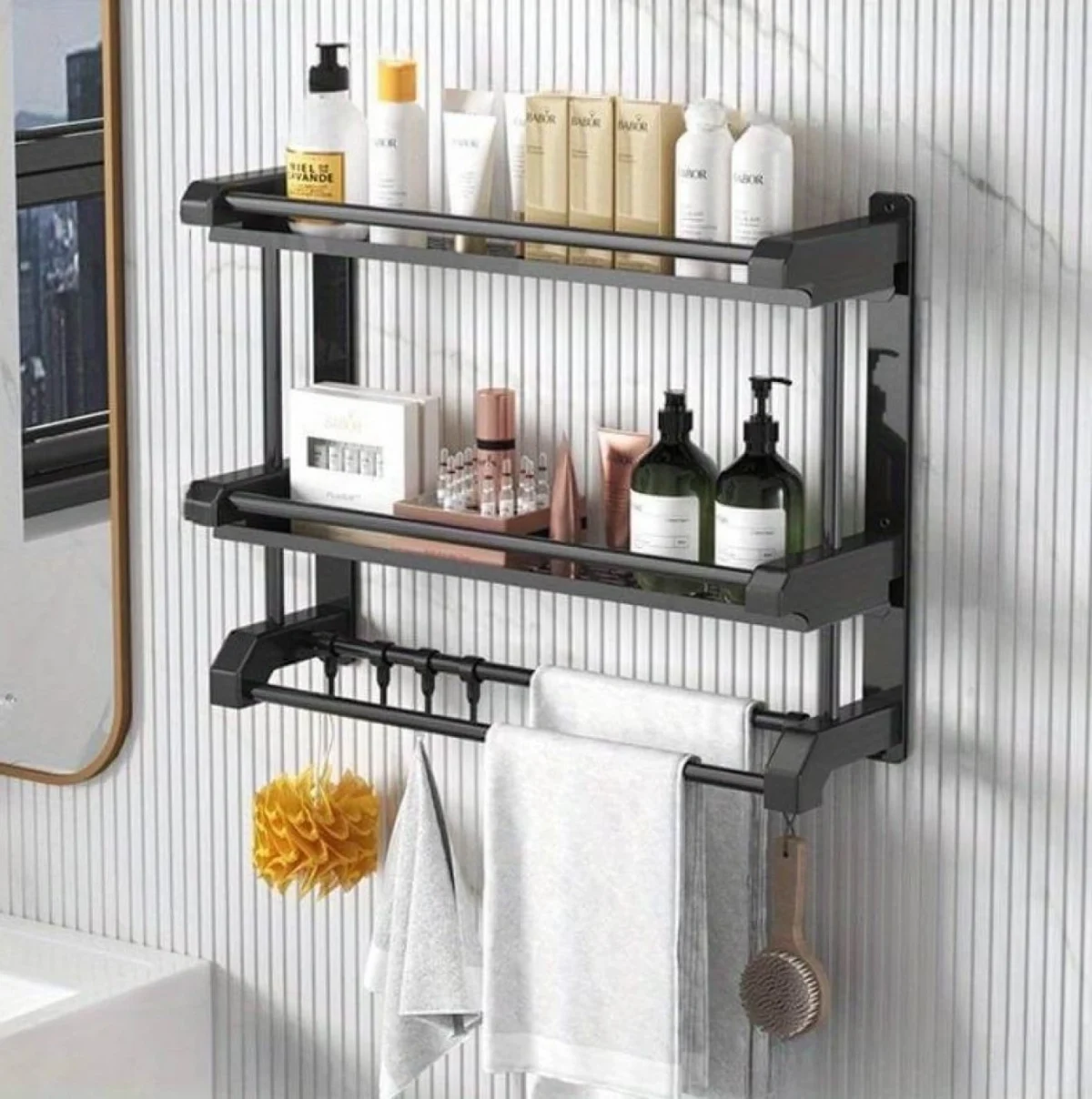 Ανοξείδωτη Κρεμάστρα Μπάνιου-Κουζίνας με 2 ράφια Αποθήκευσης 50x38x15cm