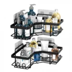 Σετ 2 Τεμαχίων Μαύρο Επιτοίχιο Γωνιακό Αυτοκόλλητο - Ράφι Μπάνιου, Μεταλλικό 22.2x16.5x10.2x6.5cm