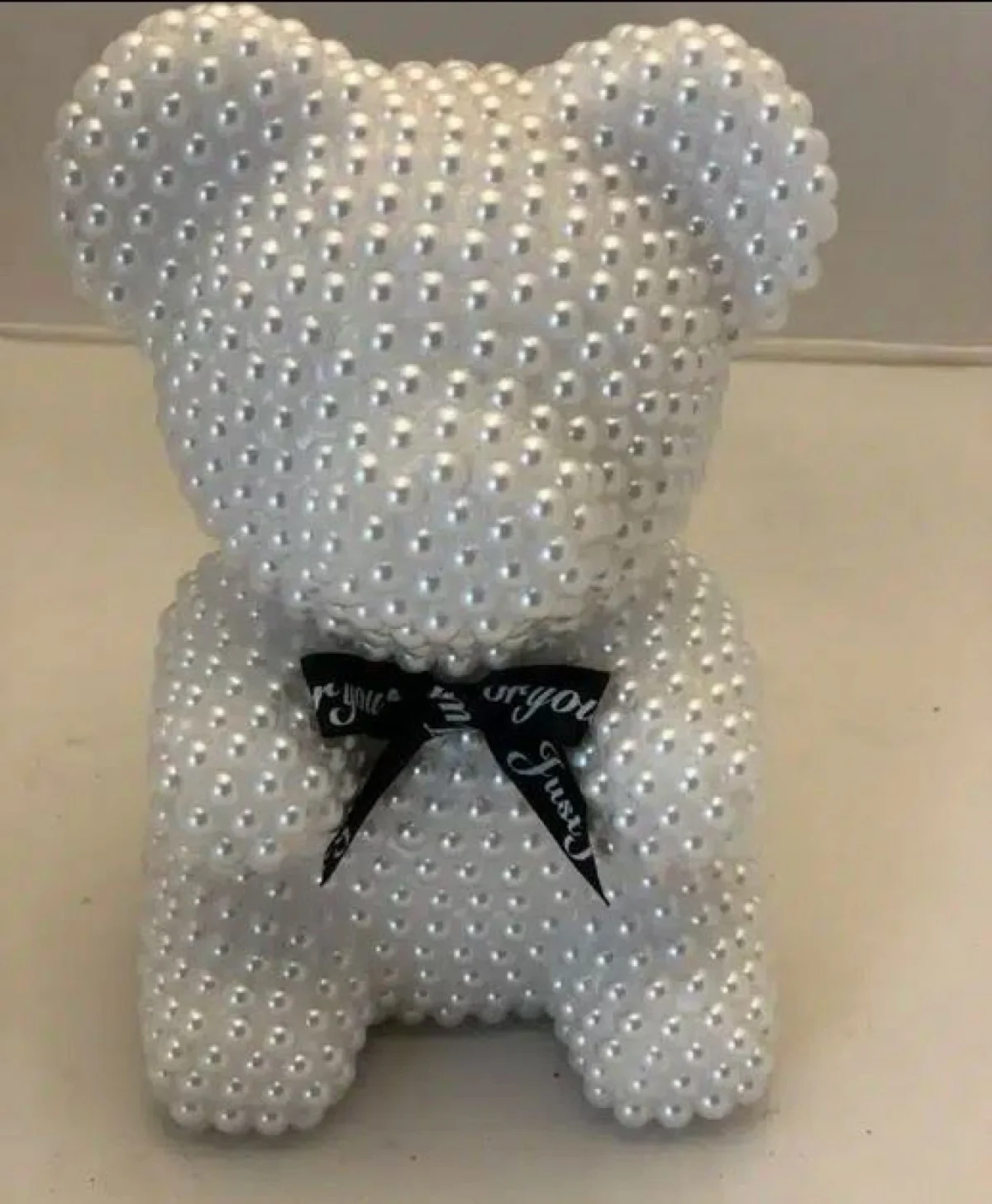 Εντυπωσιακό Λευκό Αρκουδάκι Δώρου με Πέρλες 25εκ