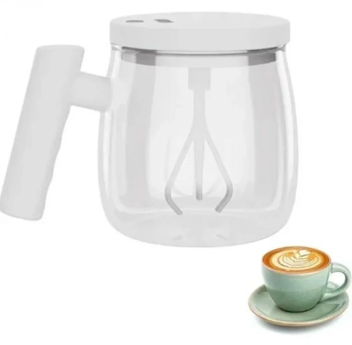 Γυάλινη Κούπα 400ml με Αυτόματο Αναδευτήρα και Καπάκι USB – Λευκό Self Stirring Mug