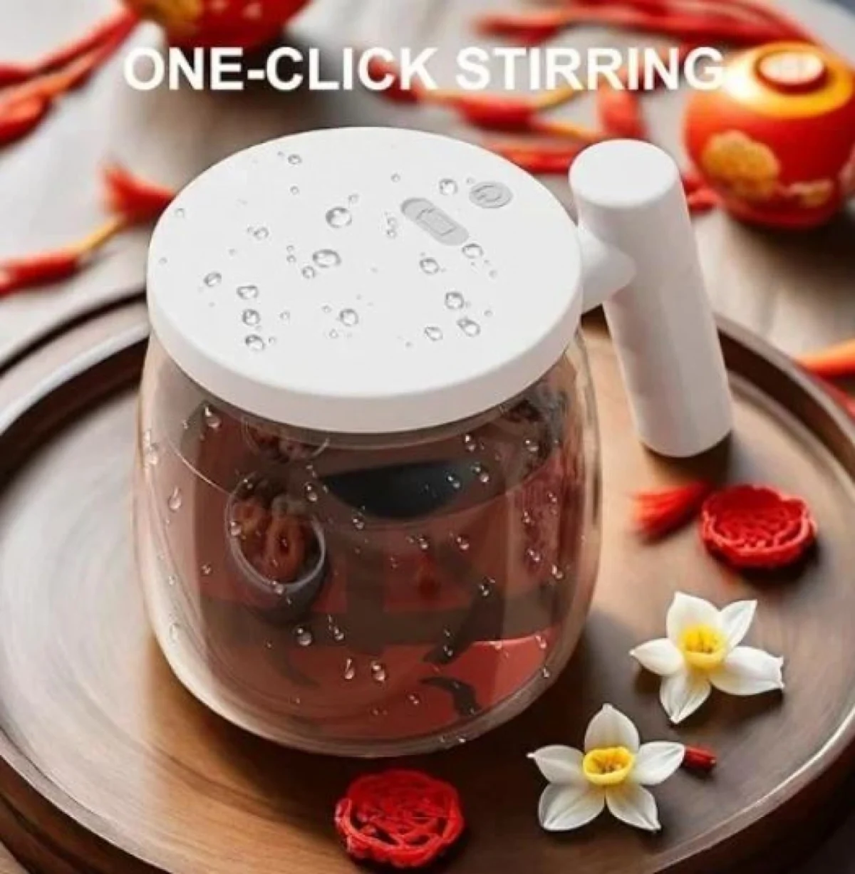 Γυάλινη Κούπα 400ml με Αυτόματο Αναδευτήρα και Καπάκι USB – Λευκό Self Stirring Mug