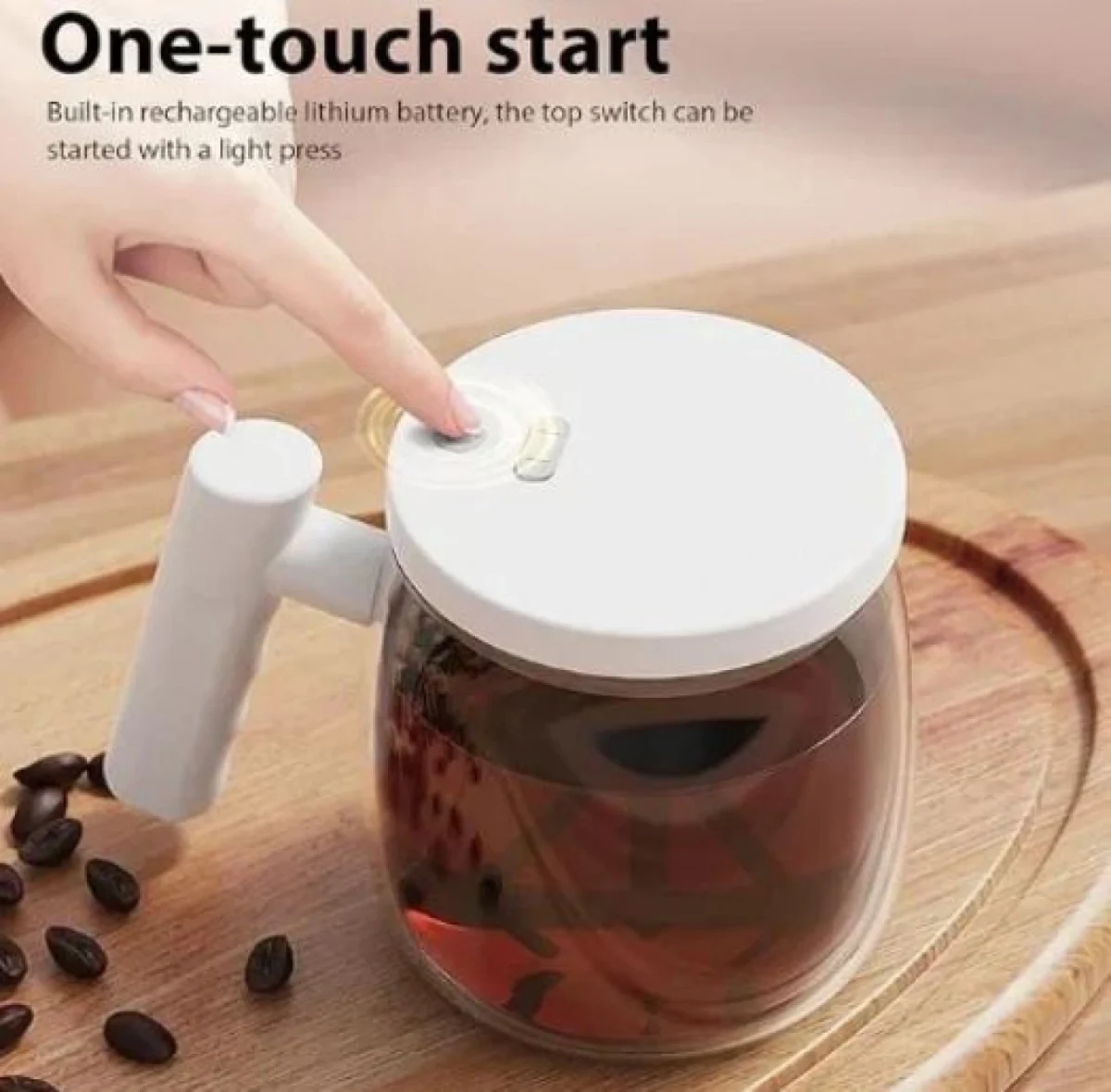 Γυάλινη Κούπα 400ml με Αυτόματο Αναδευτήρα και Καπάκι USB – Λευκό Self Stirring Mug