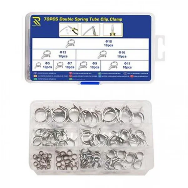 Σετ Σφιγκτήρων Σωλήνα Διπλού Ελατηρίου 6 Μεγέθη 70τεμ. σε Κασετίνα