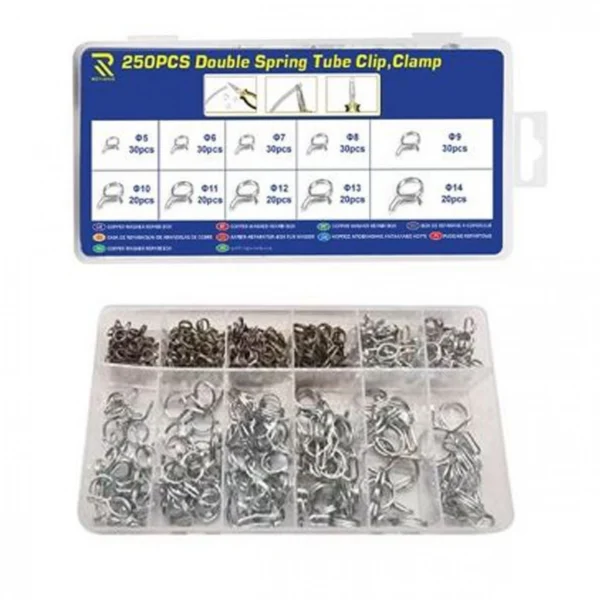 Σετ Σφιγκτήρων Σωλήνα Διπλού Ελατηρίου 10 Μεγέθη 250τεμ. σε Κασετίνα