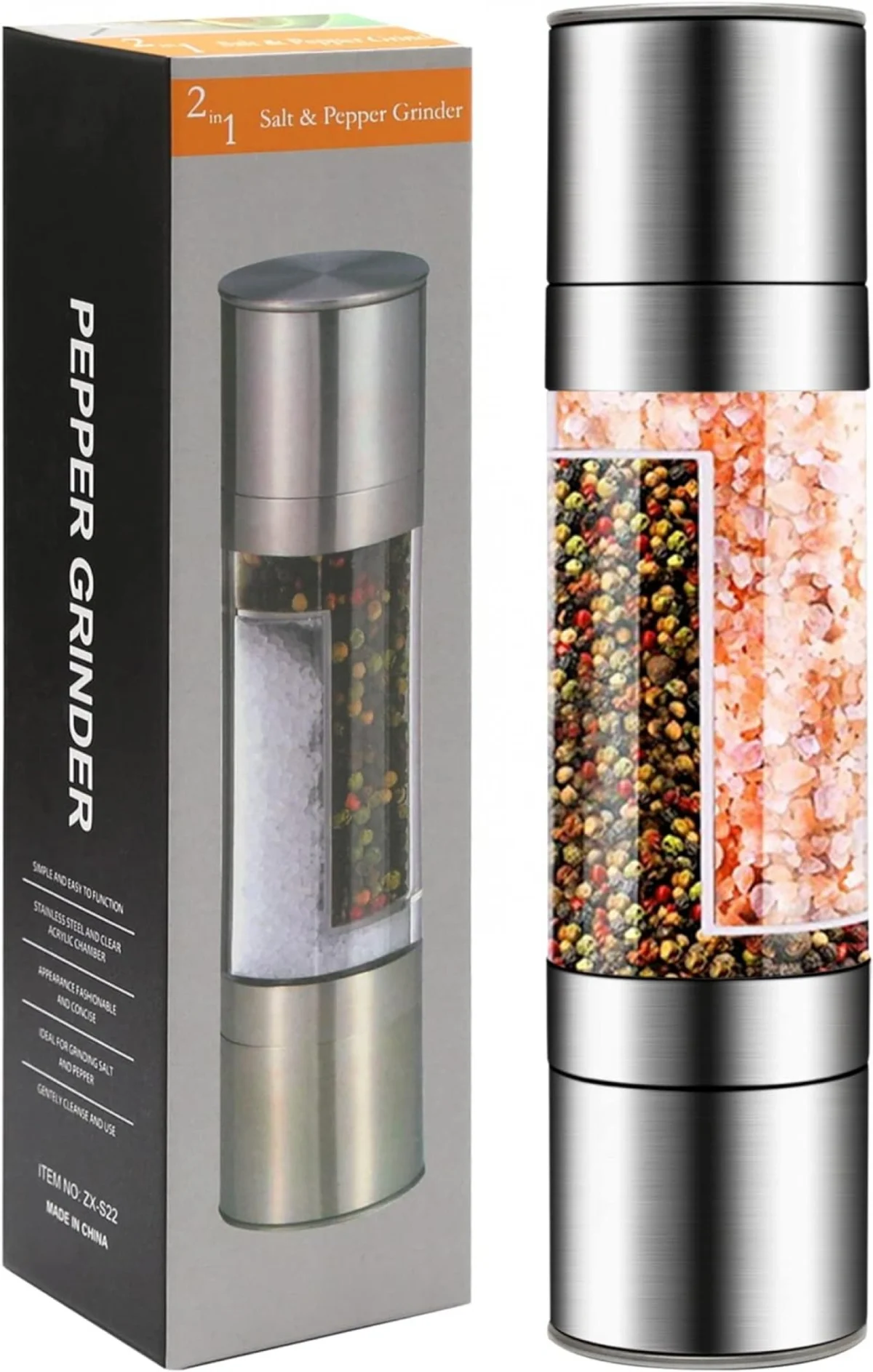 Διπλός Χειροκίνητος Μύλος Μπαχαρικών/Αλατιού/Πιπεριού 22cm