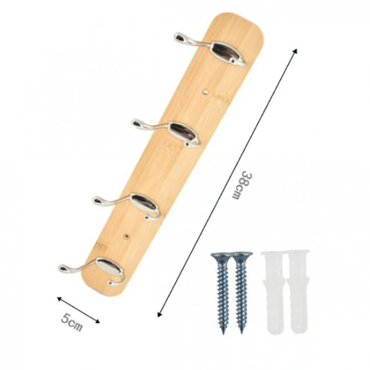 Ξύλινη Κρεμάστρα Τοίχου 4 Θέσεων με Διπλά Γατζάκια 38X5cm