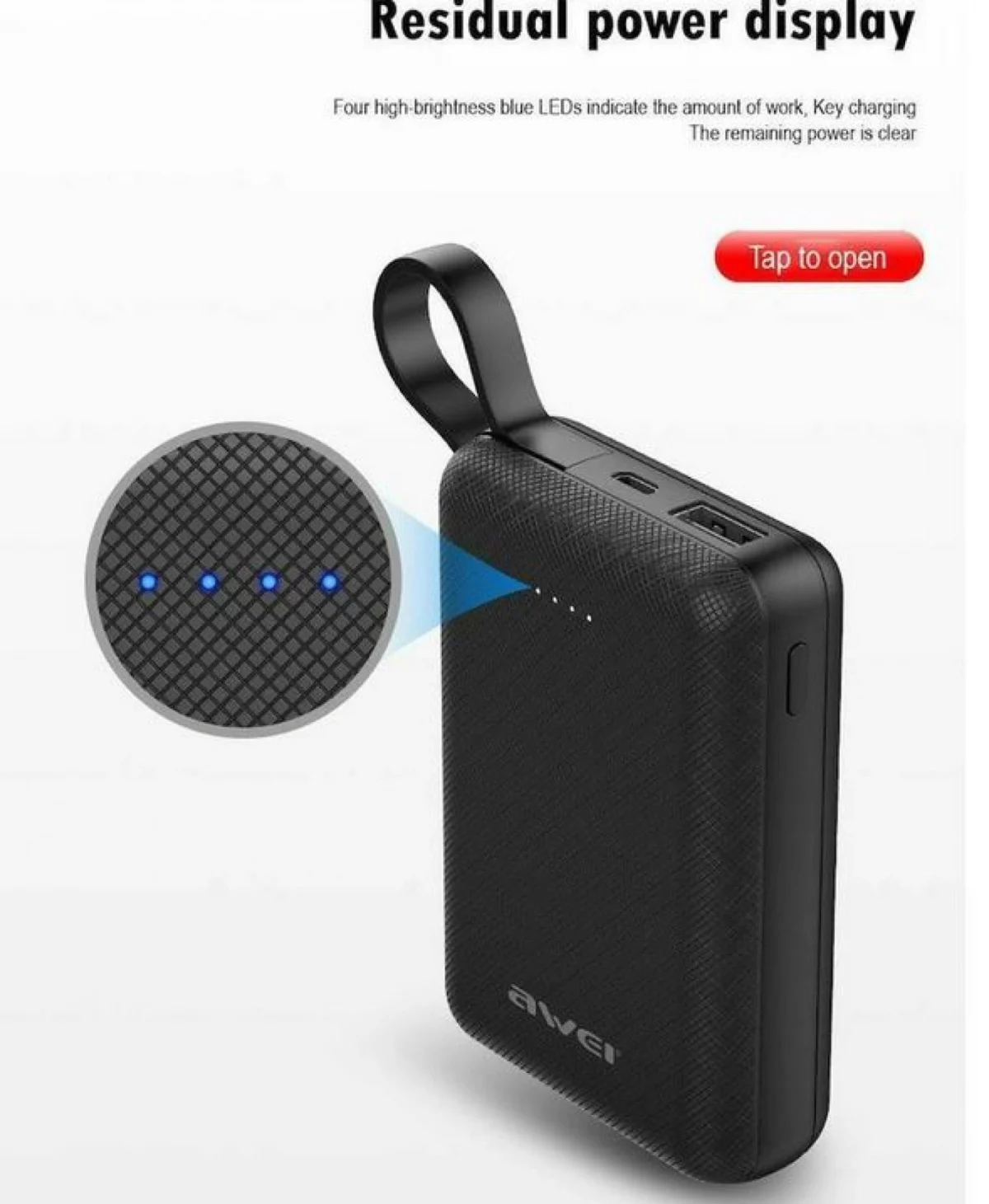 Awei Φορητή Μπαταρία Φορτιστής - Power Bank 10000mAh 2.1A - LED Ένδειξη Μπαταρίας