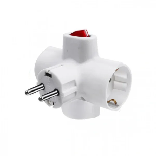 Αντάπτορας Πρίζας Ταφ Λευκός με 3 Σούκο με Διακόπτη On/Off 250V/3680W με Παιδική Προστασία