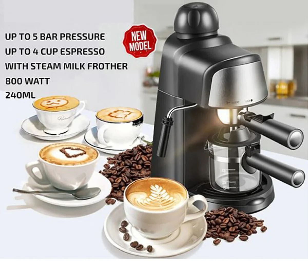 Μηχανή Espresso και Cappuccino 800W Πίεσης 5bar Μαύρη – Sokany SK-6810