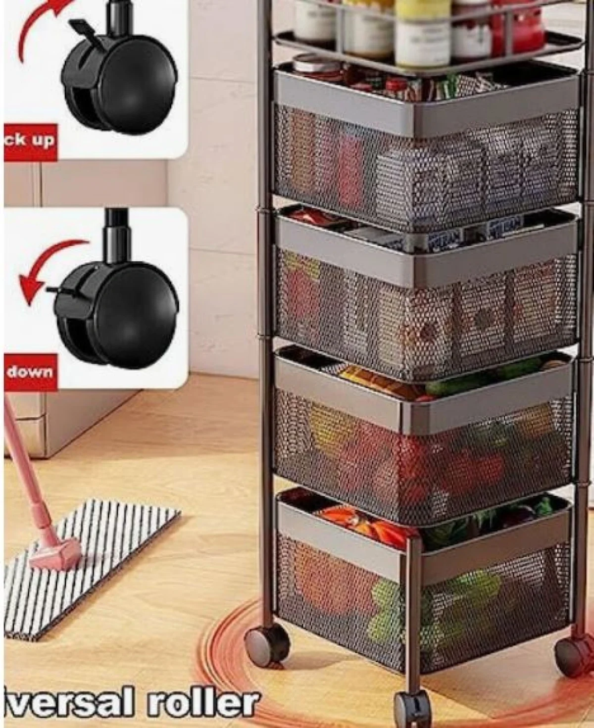 Τρόλεϊ Κουζίνας Μεταλλικό 4 Θέσεων & 1 Ράφι 27x27x78,5cm Next