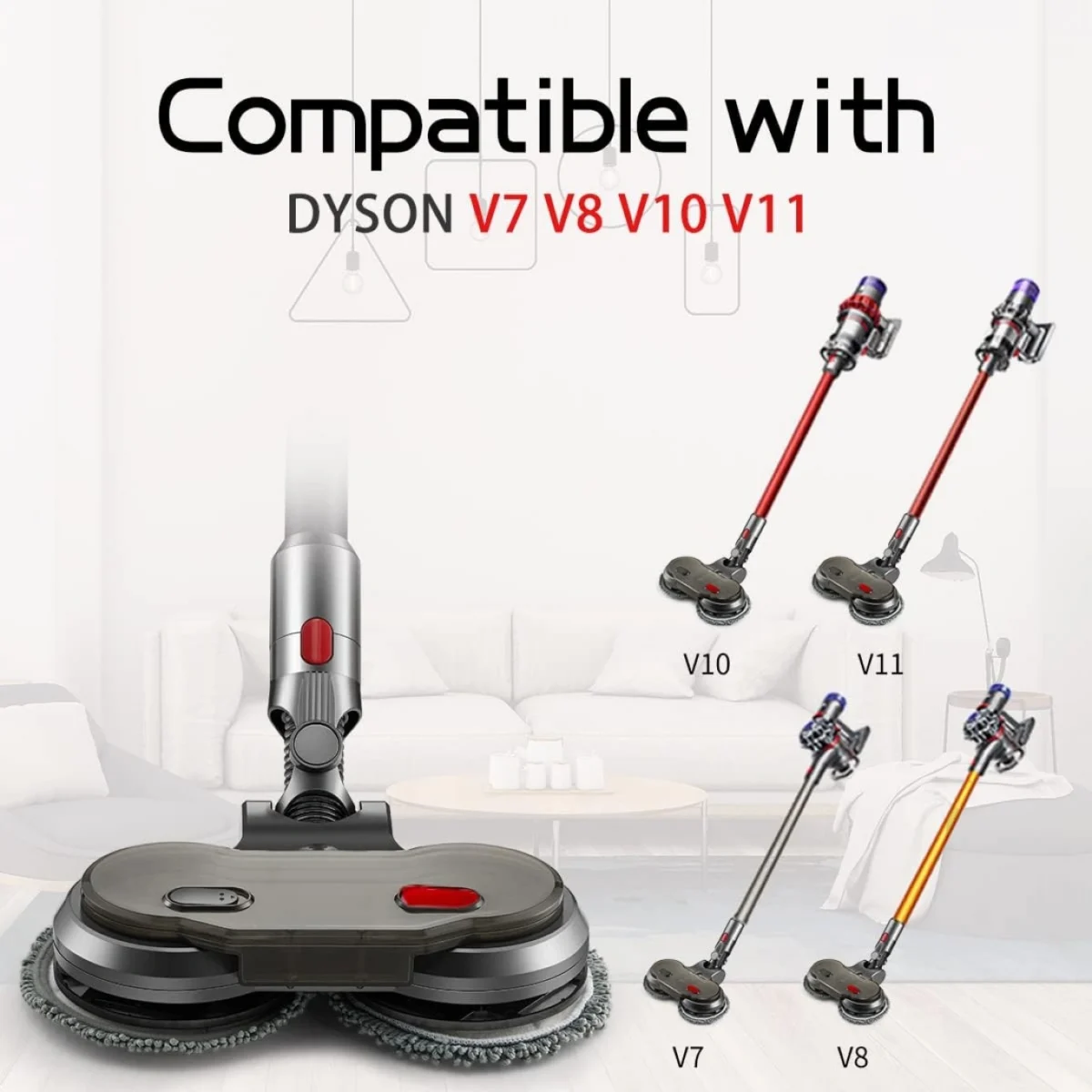 Εξάρτημα Σφουγγαρίστρας για Ηλεκτρική Σκούπα Dyson V7 V8 V10 V11 με 2 Περιστρεφόμενες Κεφαλές και 4 Πανάκια