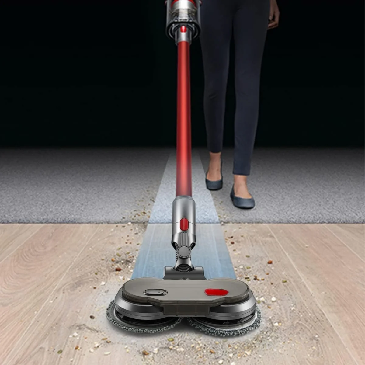 Εξάρτημα Σφουγγαρίστρας για Ηλεκτρική Σκούπα Dyson V7 V8 V10 V11 με 2 Περιστρεφόμενες Κεφαλές και 4 Πανάκια