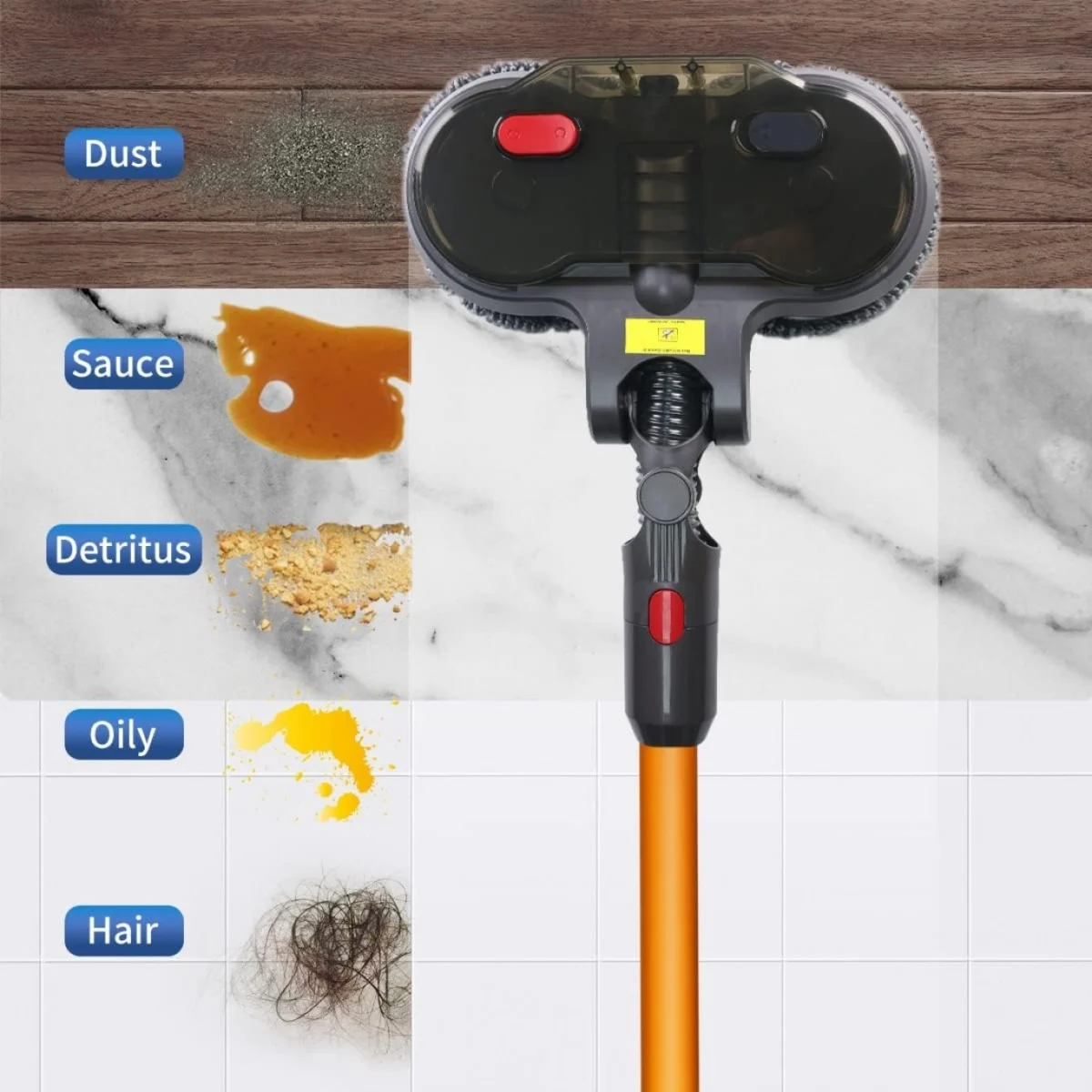 Εξάρτημα Σφουγγαρίστρας για Ηλεκτρική Σκούπα Dyson V7 V8 V10 V11 με 2 Περιστρεφόμενες Κεφαλές και 4 Πανάκια