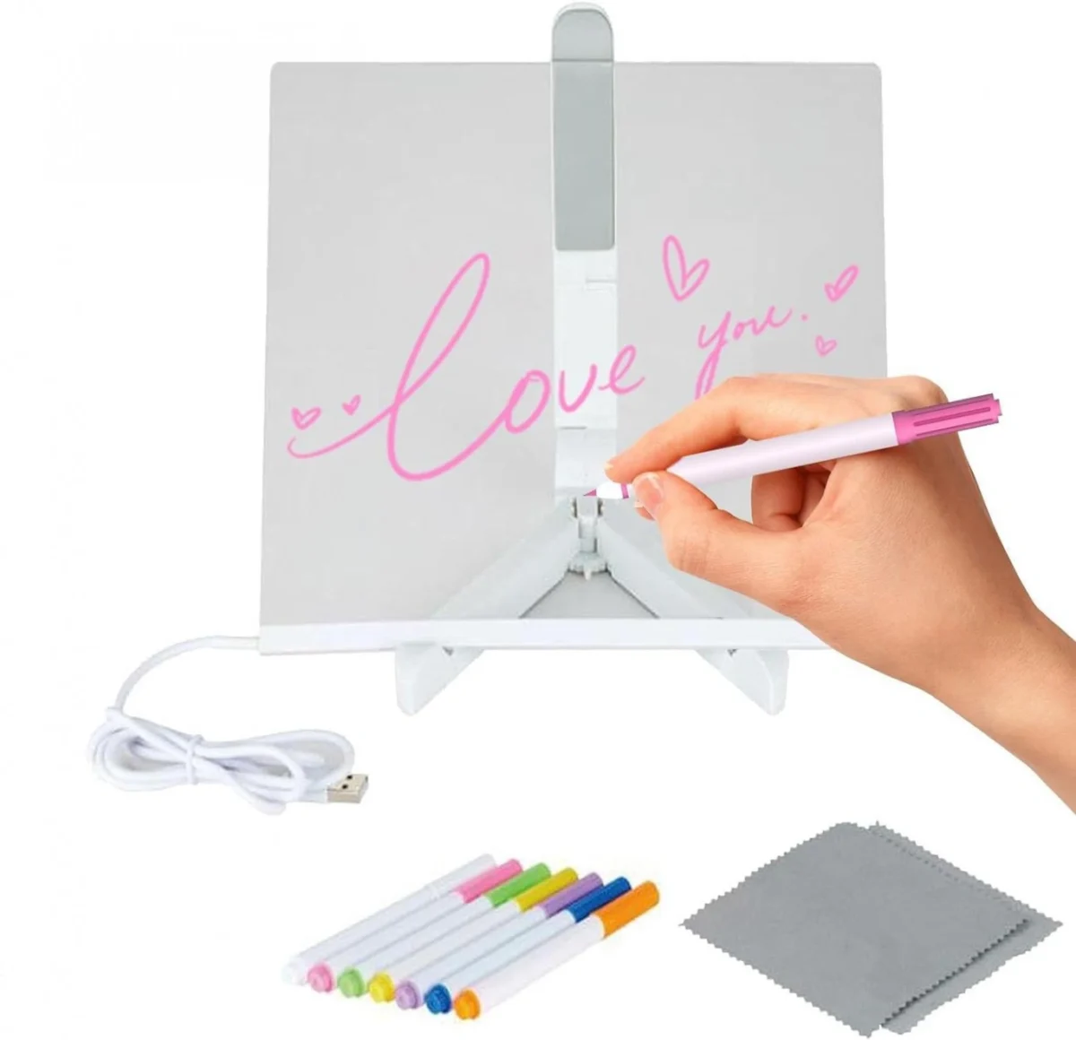 Επιτραπέζιος Φωτιζόμενος Ακρυλικός Πίνακας Σημειώσεων USB με Πλαστική Βάση 20x20cm