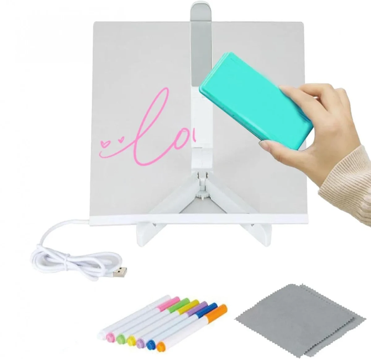 Επιτραπέζιος Φωτιζόμενος Ακρυλικός Πίνακας Σημειώσεων USB με Πλαστική Βάση 20x20cm
