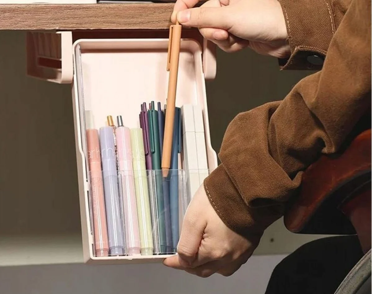Αυτοκόλλητο Αναδιπλούμενο Συρτάρι με Θήκες Οργάνωσης για Κάτω από το Γραφείο, Under-Table Drawer