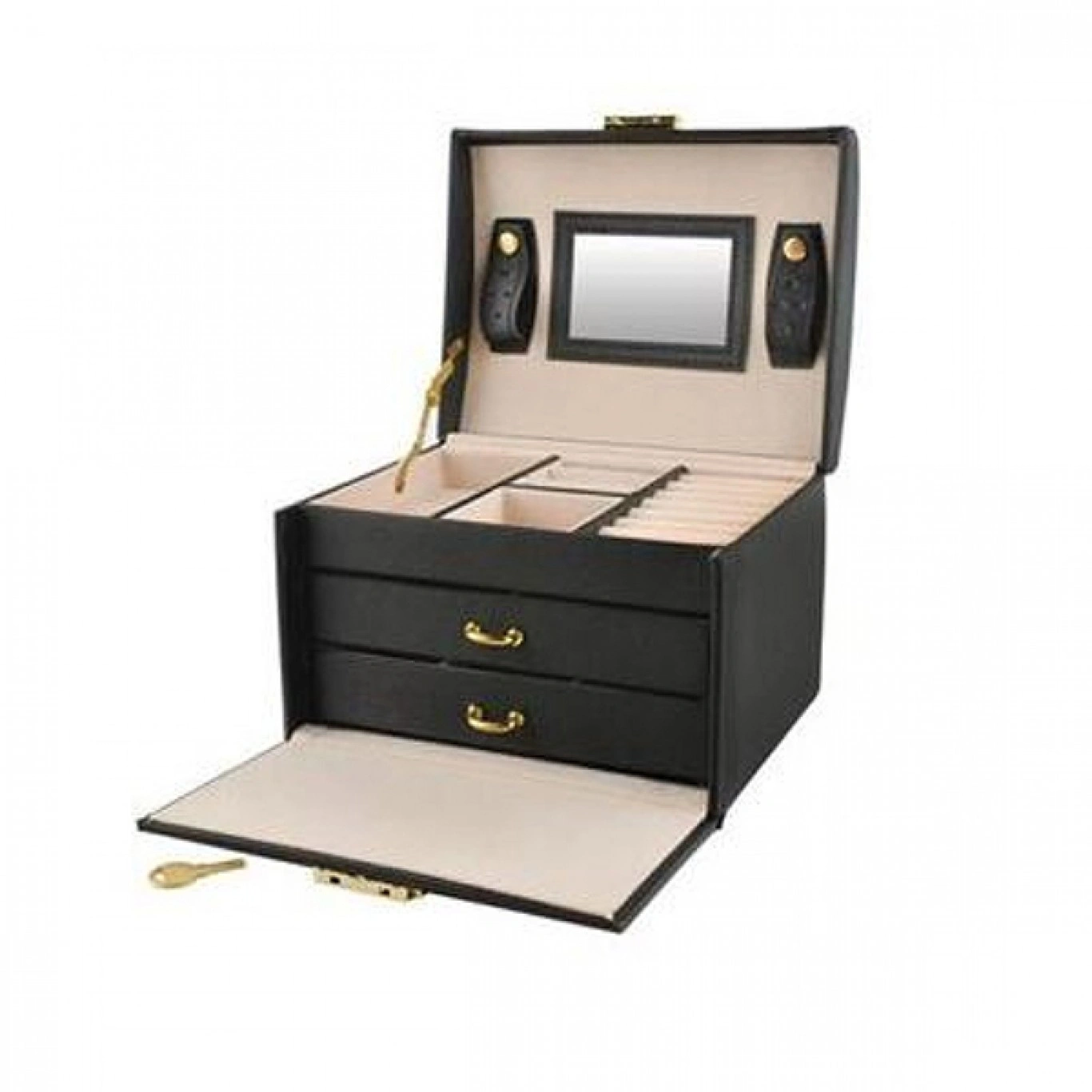 Κοσμηματοθήκη Μπιζουτιέρα Μαύρη με Καθρεφτάκι, Κλειδί και Συρτάρια 17.5x13.8x13.5cm Aria Trade Κοσμηματοθήκη Μπιζουτιέρα Μαύρη με Καθρεφτάκι, Κλειδί και Συρτάρια 17.5x13.8x13.5cm Aria Trade