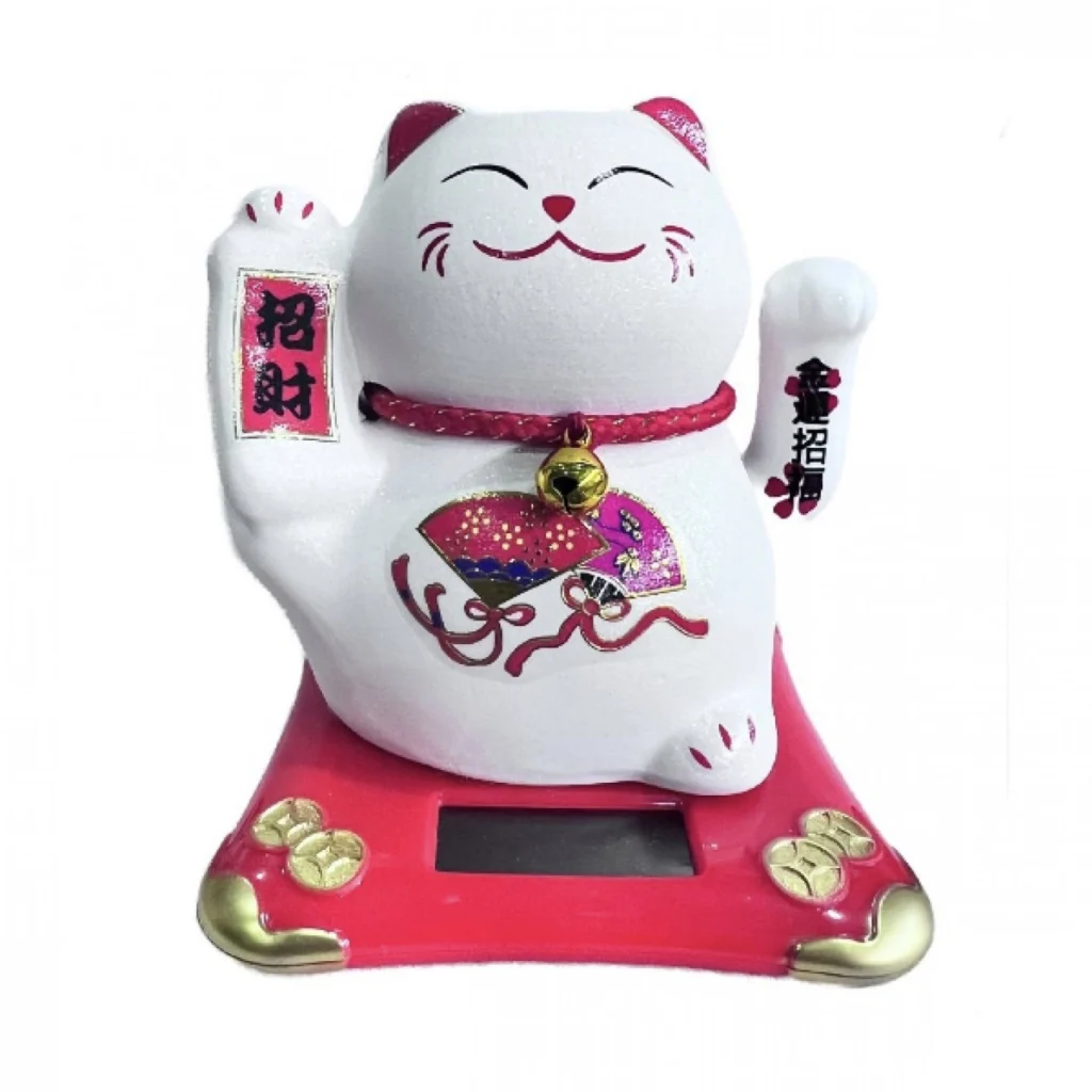 Λευκή/Ροζ Γάτα Καλωσορίσματος10x9.5εκ 83313 που Λειτουργεί με τον Ηλιο Χωρίς Μπαταρίες - Feng Shui Welcome Cat Solar