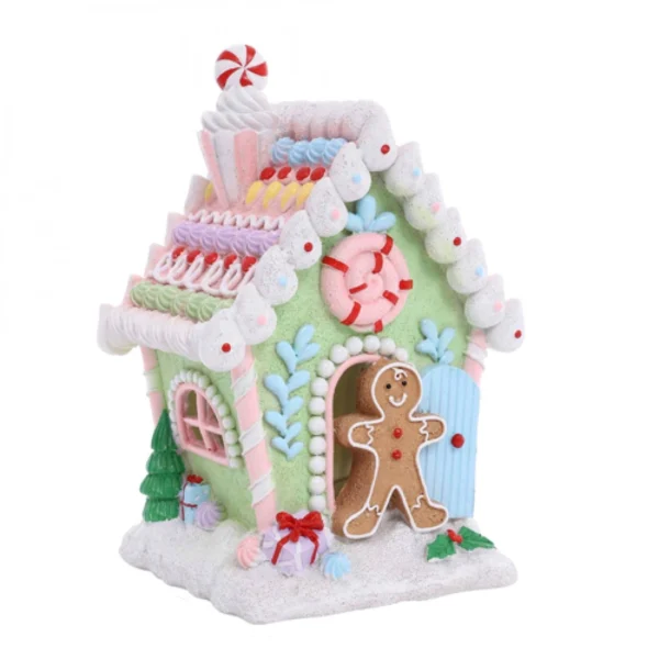 Χριστουγεννιάτικο Διακοσμητικό Gingerbread House Πήλινο με Φως και Μουσική - Πράσινο(15x9x8.5cm)