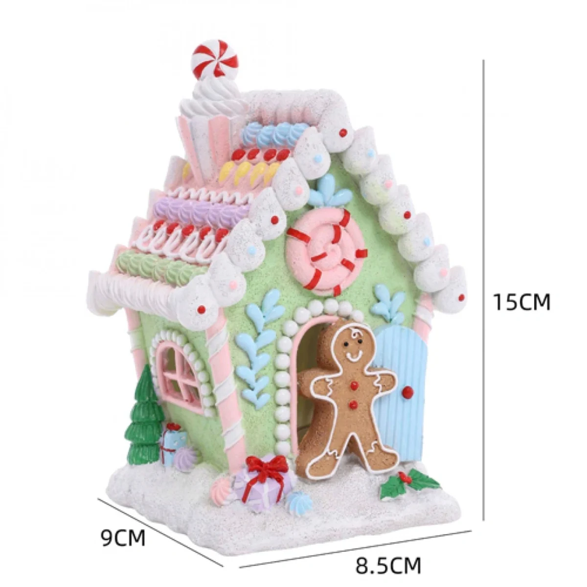 Χριστουγεννιάτικο Διακοσμητικό Gingerbread House Πήλινο με Φως και Μουσική - Πράσινο(15x9x8.5cm)