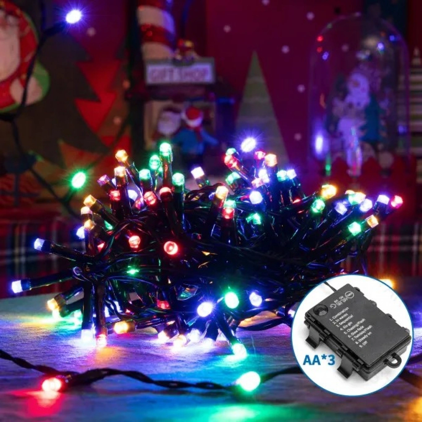 Χριστουγεννιάτικα Λαμπάκια Μπαταρίας με Πράσινο Καλώδιο 15m με Πολύχρωμο Φωτισμό και 8 Προγράμματα Λειτουργίας 29774 Χριστουγεννιάτικα Λαμπάκια Μπαταρίας με Πράσινο Καλώδιο 15m με Πολύχρωμο Φωτισμό και 8 Προγράμματα Λειτουργίας 29774