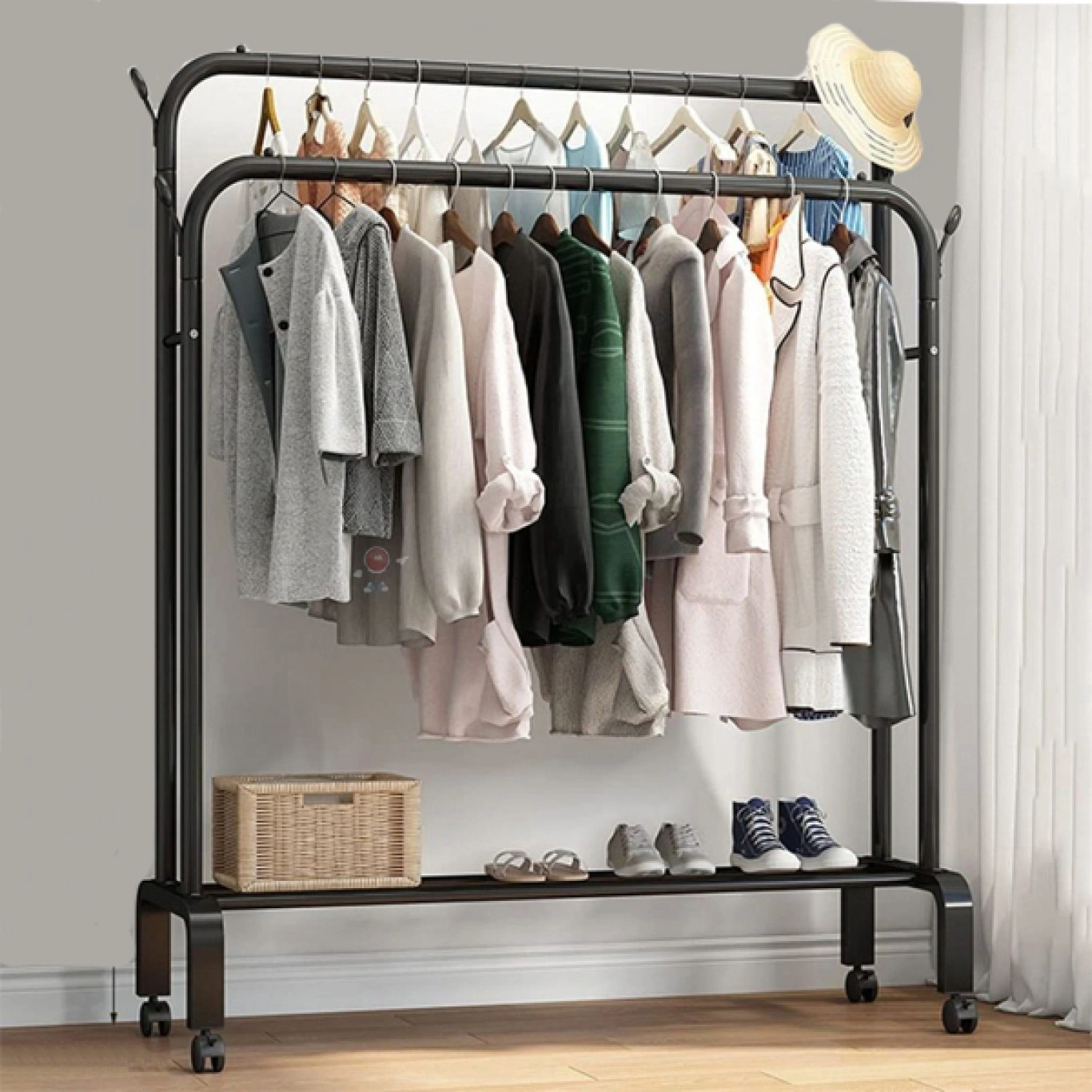 Μαύρη Τροχήλατη Μεταλική Κρεμάστρα Δαπέδου - Παπουτσοθήκη - Βεστιάριο Τρόλεϊ 150x110x54cm Μαύρη Τροχήλατη Μεταλική Κρεμάστρα Δαπέδου - Παπουτσοθήκη - Βεστιάριο Τρόλεϊ 150x110x54cm