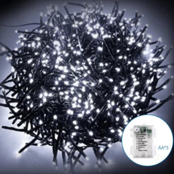 Χριστουγεννιάτικα Λαμπάκια Μπαταρίας με Πράσινο Καλώδιο 10m με Λευκό Ψυχρό Φωτισμό και 8 Προγράμματα Λειτουργίας 29873