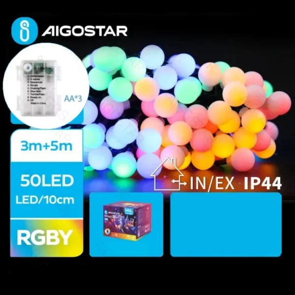 Χριστουγεννιάτικα Λαμπάκια Μπαταρίας με Πράσινο Καλώδιο 5m με Πολύχρωμο Φωτισμό και 8 Προγράμματα Λειτουργίας 29875