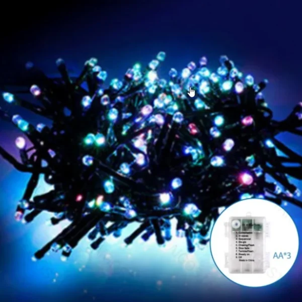 Χριστουγεννιάτικα Λαμπάκια Μπαταρίας με Πράσινο Καλώδιο 10m με Πολύχρωμο Φωτισμό και 8 Προγράμματα Λειτουργίας 29876