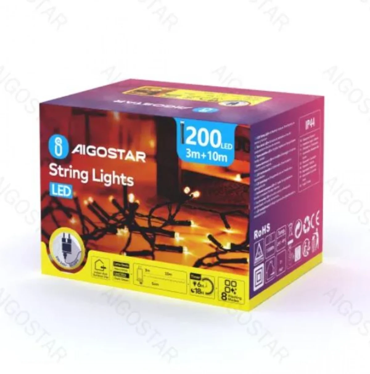 Χριστουγεννιάτικα Λαμπάκια Ρεύματος με Πράσινο Καλώδιο 10m με Θερμό Φωτισμό και 8 Προγράμματα Λειτουργίας 29941