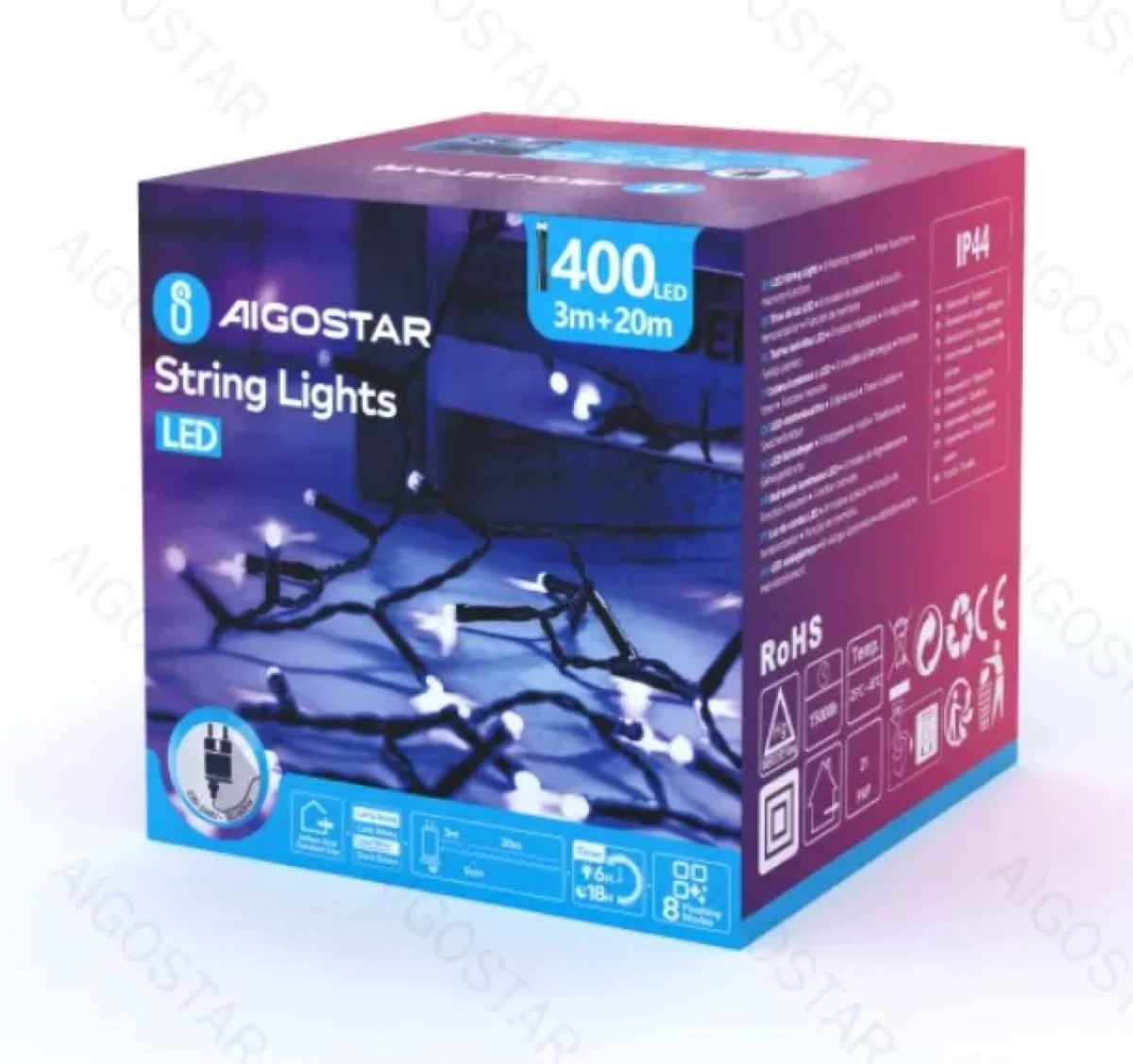 Χριστουγεννιάτικα Λαμπάκια Ρεύματοςς με Πράσινο Καλώδιο 20m με Λευκό Ψυχρό Φωτισμό και 8 Προγράμματα Λειτουργίας 29949