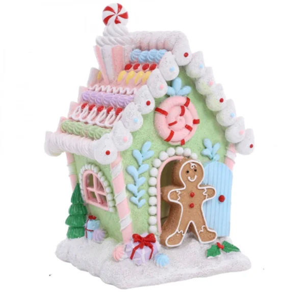 Χριστουγεννιάτικο Διακοσμητικό Gingerbread House Πήλινο με Φως και Μουσική - Πράσινο(21x12x12cm)