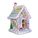 Χριστουγεννιάτικο Διακοσμητικό Gingerbread House Πήλινο με Φως και Μουσική - Ροζ (21x12x12cm)