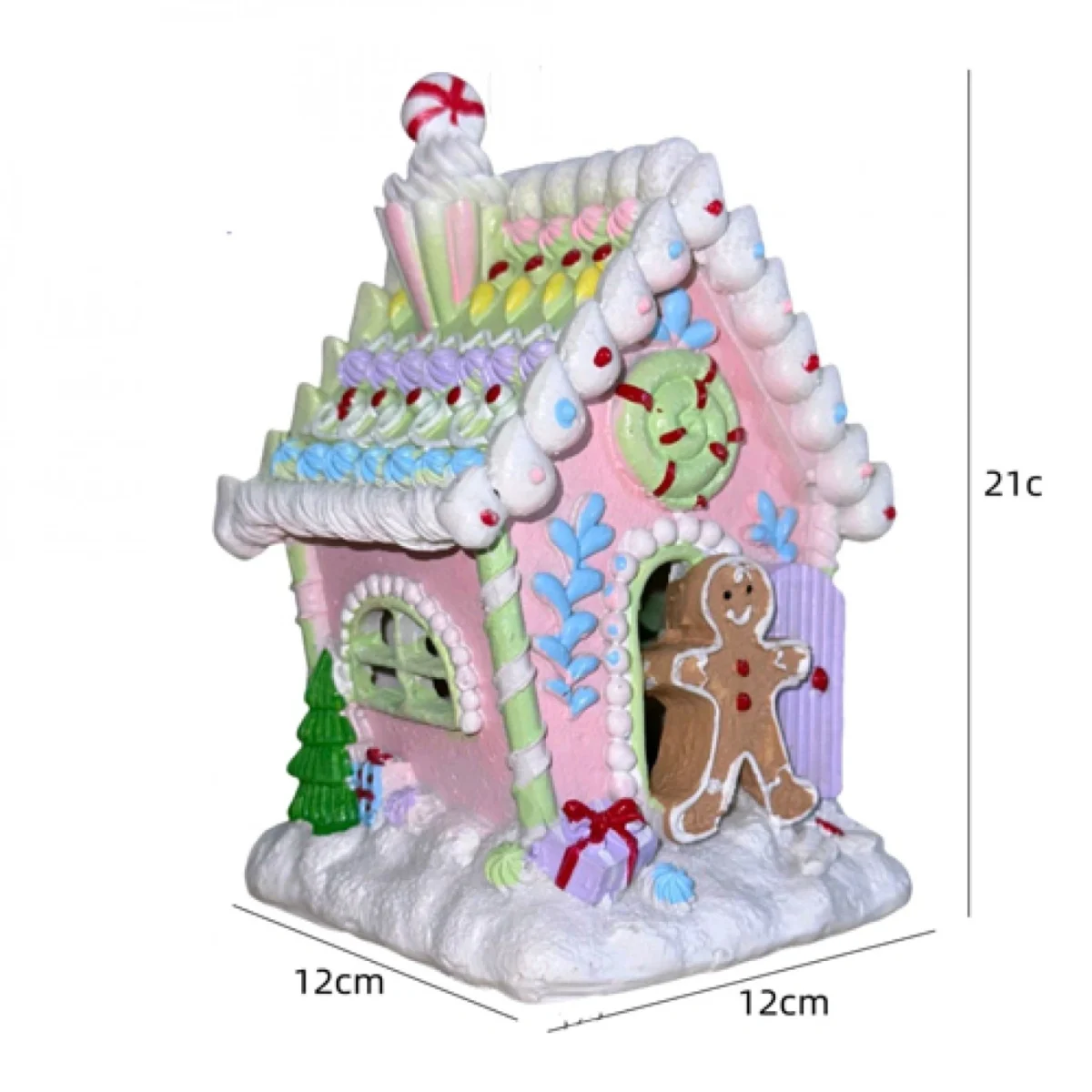 Χριστουγεννιάτικο Διακοσμητικό Gingerbread House Πήλινο με Φως και Μουσική - Ροζ (21x12x12cm)