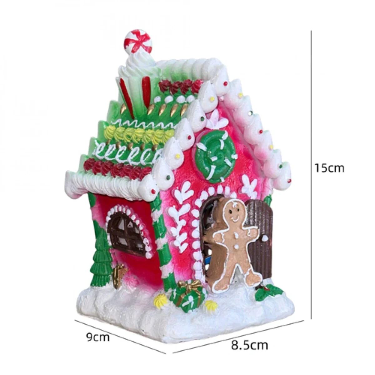 Χριστουγεννιάτικο Διακοσμητικό Gingerbread House Πήλινο με Φως και Μουσική - Κόκκινο (15x9x8.5cm)