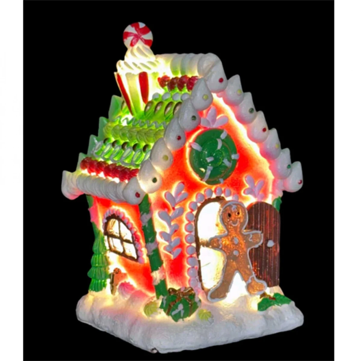 Χριστουγεννιάτικο Διακοσμητικό Gingerbread House Πήλινο με Φως και Μουσική - Κόκκινο (15x9x8.5cm)