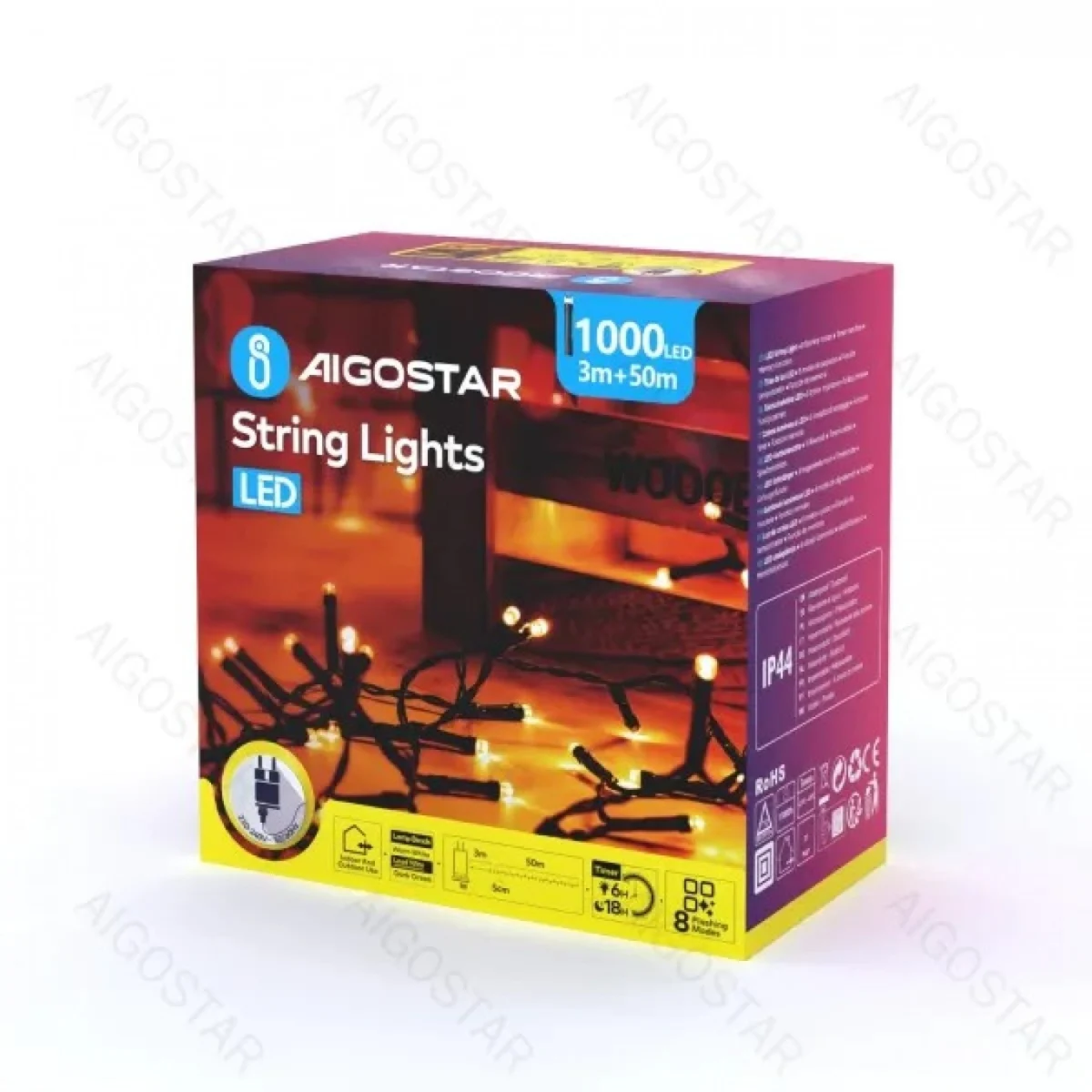 Χριστουγεννιάτικα Λαμπάκια Ρεύματος με Πράσινο Καλώδιο 50m με Θερμό Φωτισμό και 8 Προγράμματα Λειτουργίας 29945