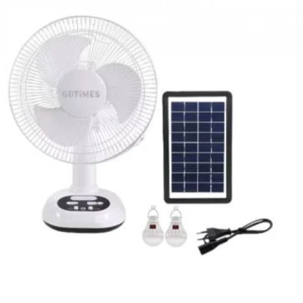 GD-8012Smart Επαναφορτιζόμενος Επιτραπέζιος Ηλιακός Ανεμιστήρας 30εκ 10W με Σύστημα Φωτισμού με 2 Λάμπες