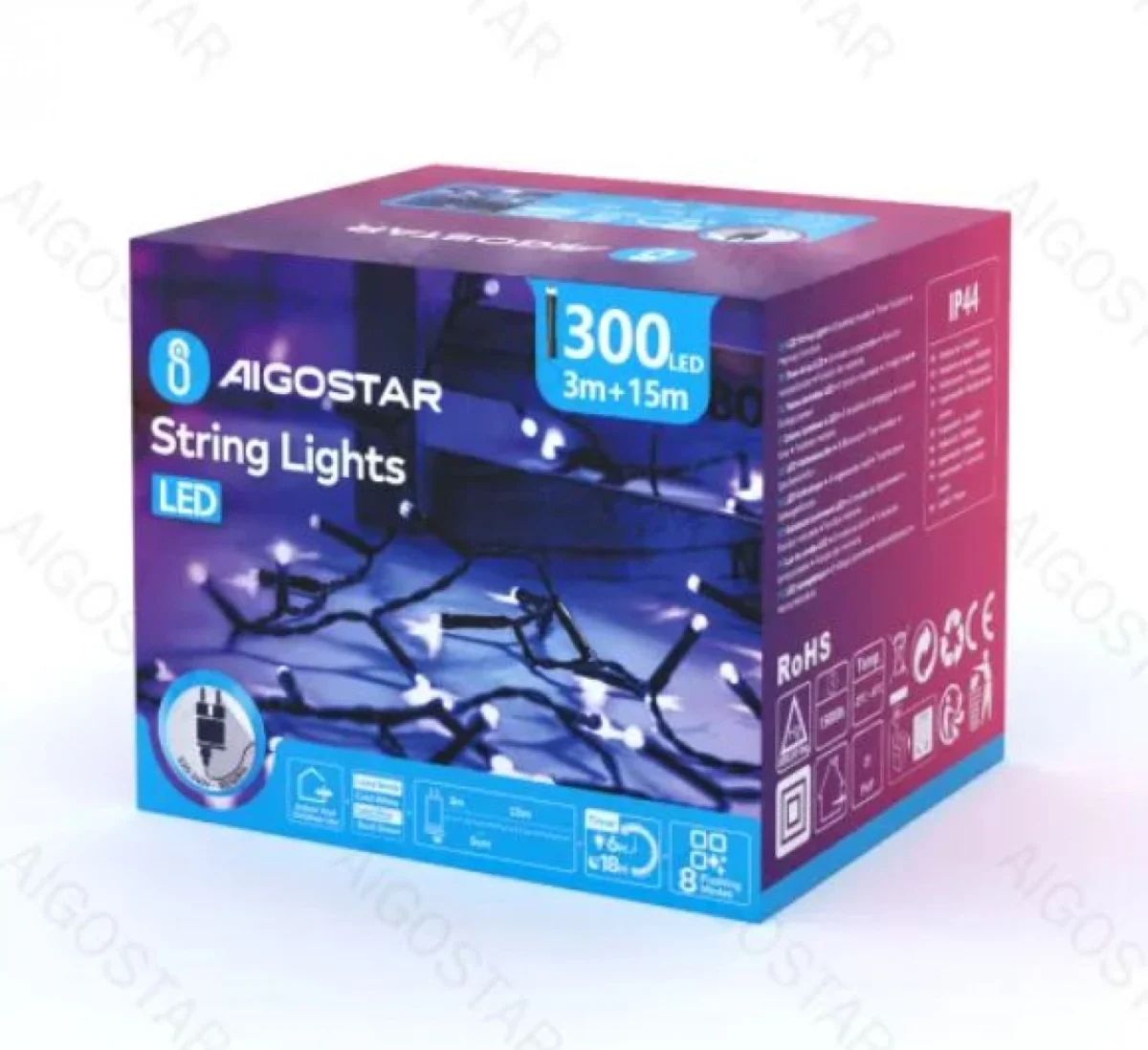 Χριστουγεννιάτικα Λαμπάκια Ρεύματοςς με Πράσινο Καλώδιο 15m με Λευκό Ψυχρό Φωτισμό και 8 Προγράμματα Λειτουργίας 29948