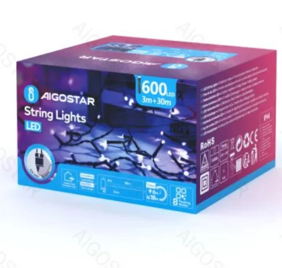 Χριστουγεννιάτικα Λαμπάκια Ρεύματοςς με Πράσινο Καλώδιο 30m με Λευκό Ψυχρό Φωτισμό και 8 Προγράμματα Λειτουργίας 29950